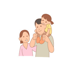 a happy family is having a good time.  hand drawn cartoon style illustration.