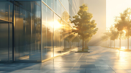 Morning rays softly illuminate glass exterior - Ai generated