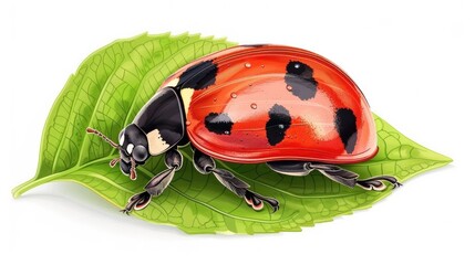 Colorful Ladybug Crawling on Lush Green Leaf in Nature Habitat