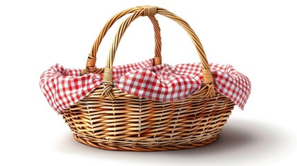 Fototapeta na wymiar Picturesque Picnic Basket with Checkered Fabric Lining and Woven Wicker Design