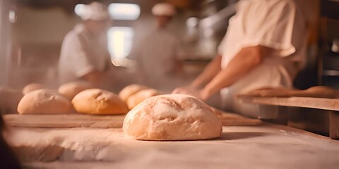 Bread Dough in bakery with defocused worker in background 4K Video