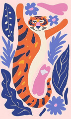 Wild tiger colorful art design poster illustration