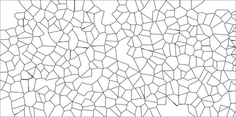 Abstract White Colored Broken Stained-Glass Geometric Retro Tiles Pattern w Black Lines & Quartz Crystal Voronoi Diagram Background for Website, Fabric Printing, Brochures, Luxury/Premium Packaging

