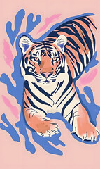 Wild tiger colorful art design poster illustration