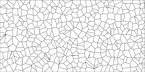 Obraz premium Abstract White Colored Broken Stained-Glass Geometric Retro Tiles Pattern w Black Lines & Quartz Crystal Voronoi Diagram Background for Website, Fabric Printing, Brochures, Luxury/Premium Packaging