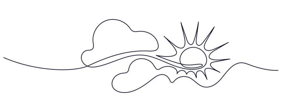 recommend clip art: Sun, clouds Continuous line Travel summer concept