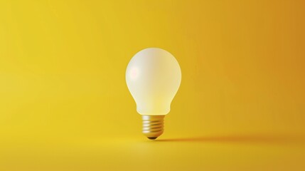 A glowing light bulb centered on a yellow background with a soft shadow.