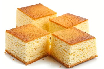 sponge cake pieces on white background