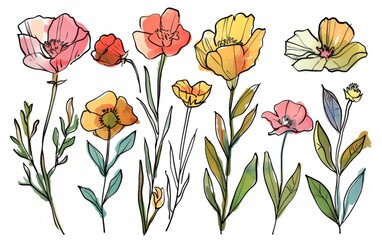 Hand drawn floral elements with sketchy style