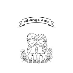 Happy national Siblings Day illustration, april 10 world siblings day hand drawn illustration,social media post, eps 10