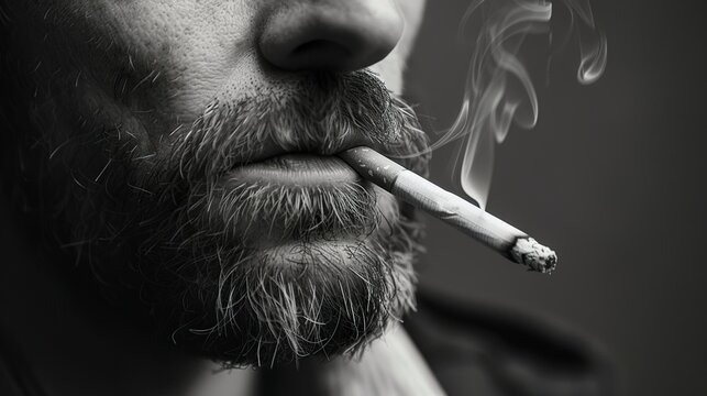 close up image of a man smoking a cigarette