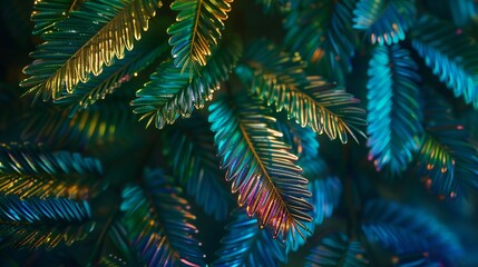 Iridescent Evergreens: Fir leaves shimmer with holographic brilliance, each leaf a canvas of shifting colors.