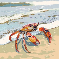 Crab clipart scuttling along the shoreline - obrazy, fototapety, plakaty