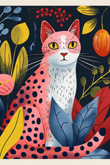 Cartoon colorful cat art design poster illustration