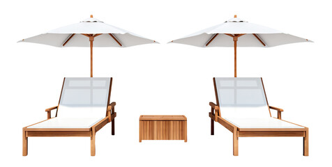 Two sun loungers with parasols, cut out - obrazy, fototapety, plakaty
