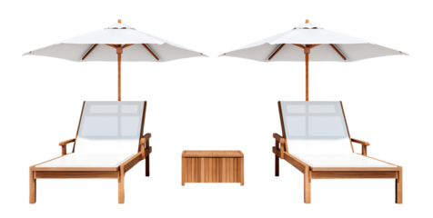 Two sun loungers with parasols, cut out