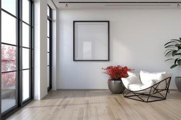 3d contemporary empty room and picture frame