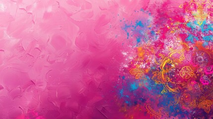 A background with intricate, Holi-inspired abstract patterns. Clear, unpatterned space for text.