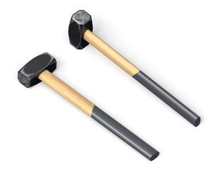 Two sledgehammers with wooden handles isolated