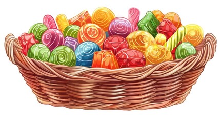 Fototapeta na wymiar Vibrant Assortment of Mouthwatering Candies in Rustic Woven Basket