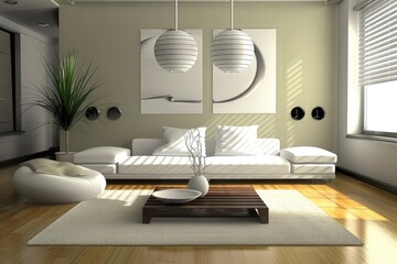 3d contemporary living room interior and modern furniture