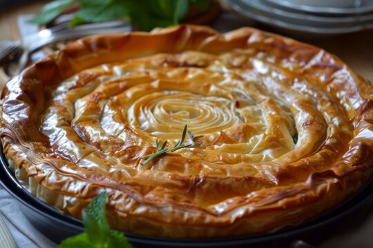Veal filled spiral pie with phyllo crust