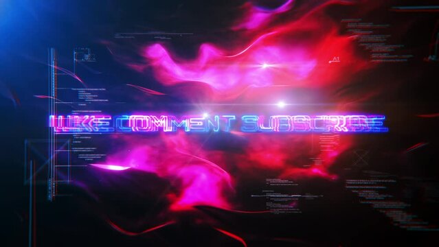 Like Comment Subscribe neon text cinematic title Trailer animation opening intro text message background. 4K 3D illustration Like Comment Subscribe neon text with effect motion title intro 