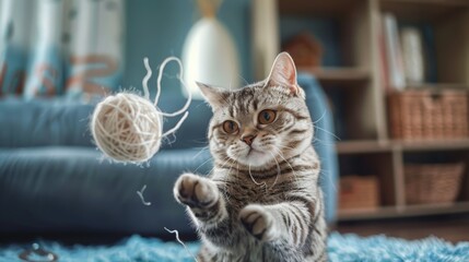 a clumsy but sweet cat trying (and failing) to present a white yarn ball as a White Day gift to its owner. Playful chaos ensues as the yarn unravels across the room
