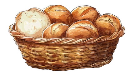Appetizing Basket Filled with Homemade Bread Rolls and Pastries for Wholesome Meals