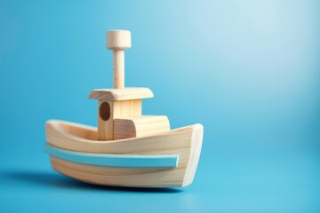 Wooden boat on blue background