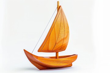Wooden toy boat on white background