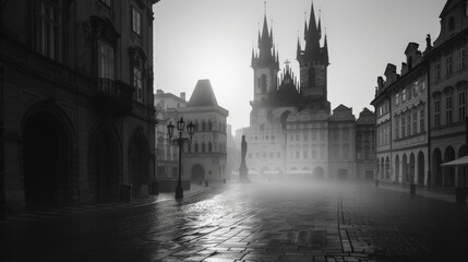 Foggy Morning in Prague Old Town Square