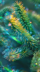 Naklejka na ściany i meble Mirage Needles: Fir leaves dazzle with holographic brilliance, their surfaces a mesmerizing spectacle.