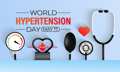 Vector illustration on the theme of World Hypertension day observed on every year May 17. Hypertension show High blood pressure . Banner poster, flyer and background design. - obrazy, fototapety, plakaty