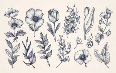 Hand drawn floral elements with sketchy style