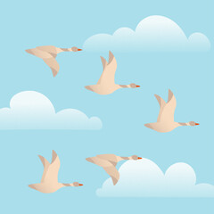 A flock of geese in a calm blue sky (in a vector with a gradient)