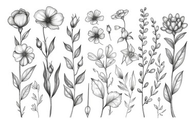 Hand drawn floral elements with sketchy style