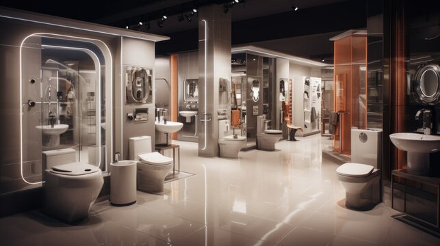 Interior of modern sanitary ware store.