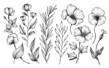 Hand drawn floral elements with sketchy style