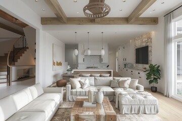 3d rendering of living room and family space