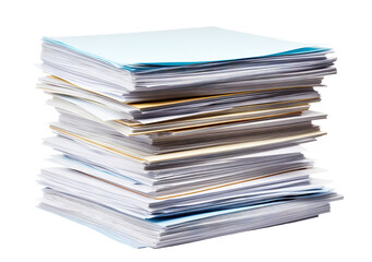 Towering stack of paperwork and files, cut out
