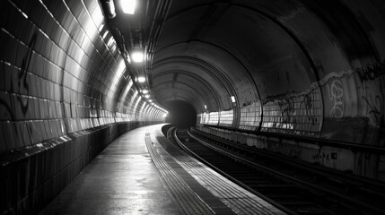 Subway Tunnel Perspective in Monochrome