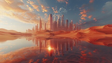 Witness the eerie transformation of a once vibrant metropolis as melting skyscrapers mirror the stark reality of climate change. - obrazy, fototapety, plakaty