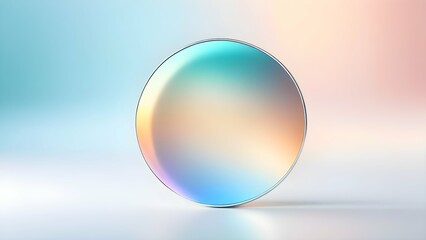 A round object resembling a round mirror on a minimalist blue and pink background