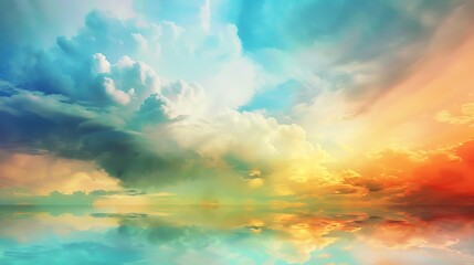 Beautiful paradise landscape picture, sky and clouds, nature, grass, meadow, river, wallpaper background
