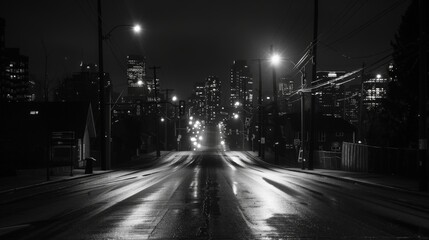 Fototapeta na wymiar Misty City Street in Black and White