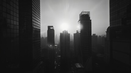Urban Sunrise Silhouette in Monochrome