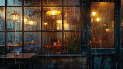 Cozy Cafe Ambiance on a Rainy Evening
