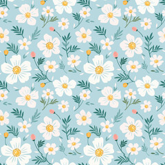 Beautiful blooming flowers in pastel color seamless pattern for fabric textile wallpaper background.