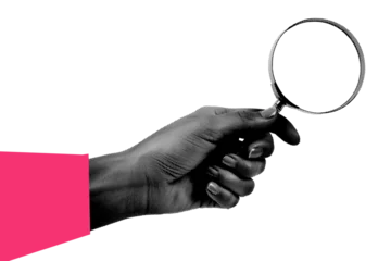Türaufkleber Trendy hand holding a magnifying glass, cutout hand halftone design element © ink drop